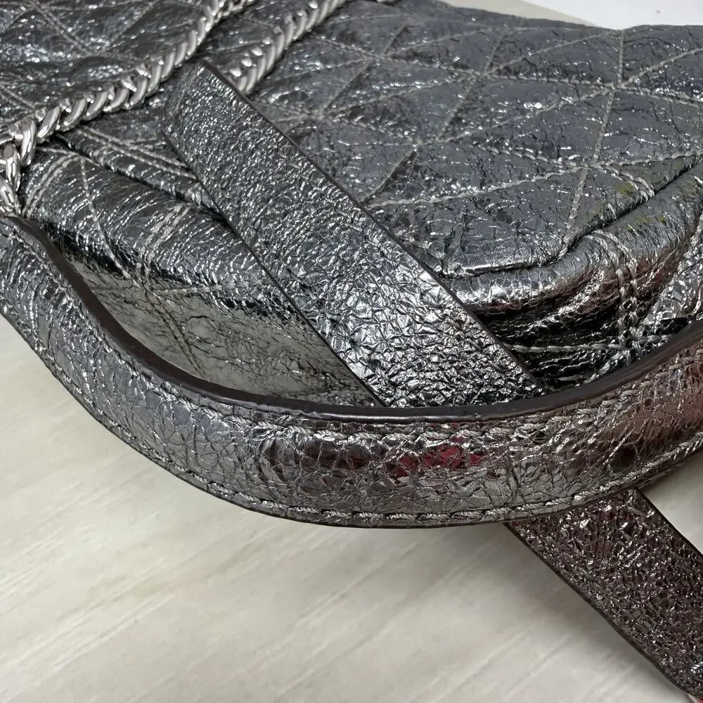 Michael Kors Quilted Sloan Metallic Silver Shoulder Bag Chain Strap